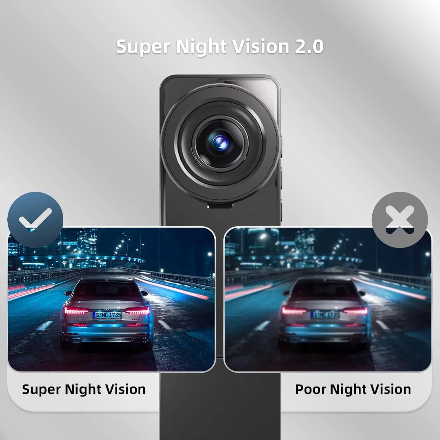 Kankeirr 3 Channel 2.5K Dash Cam With 360 Night Vision