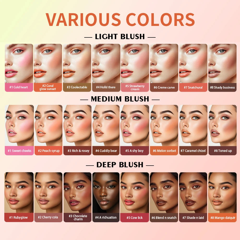 All-In-One 8 Color Cream Blush Countouring Face Palette Blendable Longwear Natural Glow Shades Long-Lasting Sweat-Resistant Woman Makeup