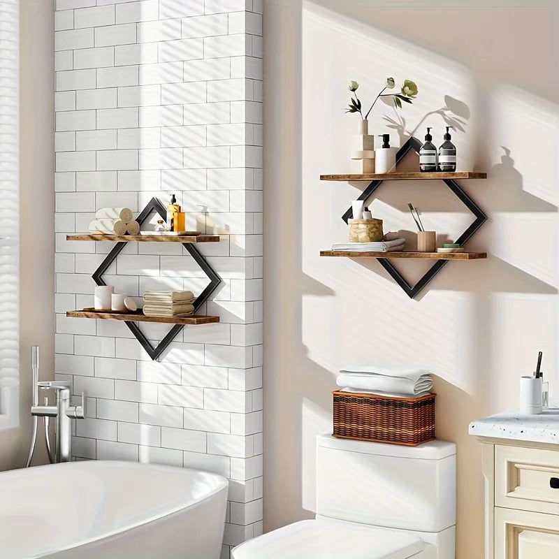 Diamond-Shaped Floating Shelves, Creative Wall-Mounted Space-Saving Storage Shelves, Minimalist Style Wall Suspension Shelves, Artistic Style, Suitable for Living Room and Bedroom Storage