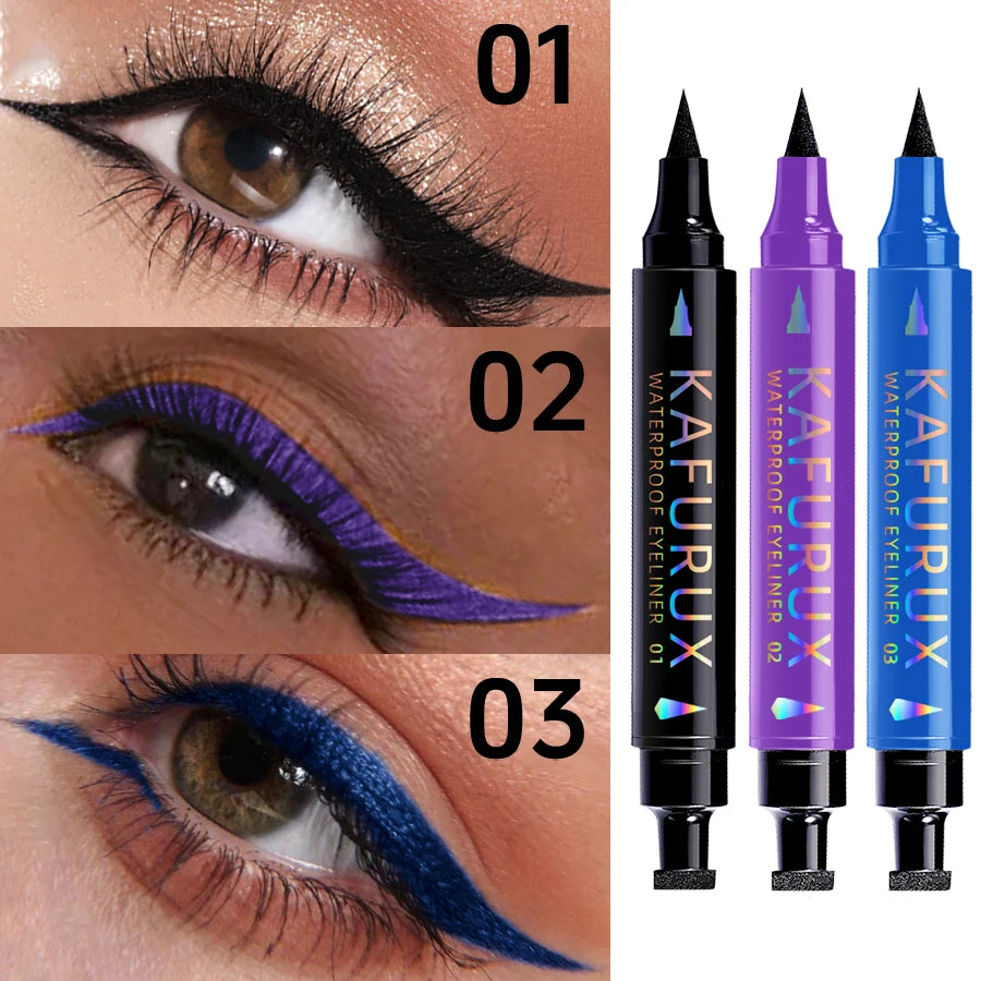 3pcs Colors Double Head Star Seal Eyeliner Waterproof Stamp Pen Black Blue Purple Eye Liner Pencil Long Lasting Fast Drying Lazy Eye Makeup Eye Cosmetic for Women Gifts