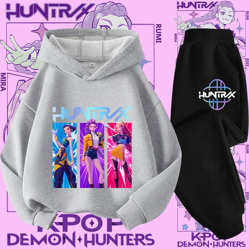 Kpop Demon Hunter Kids Hoodie And Top Set Two Piece Cartoon Print Unisex Casual Wear