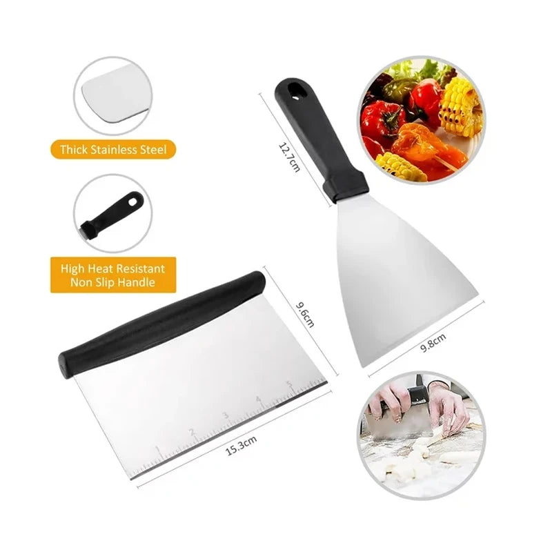 15 Piece Flat Top Grill Tool Set For Blackstone And Camping Stainless Steel Accessory Set For Outdoor Grilling