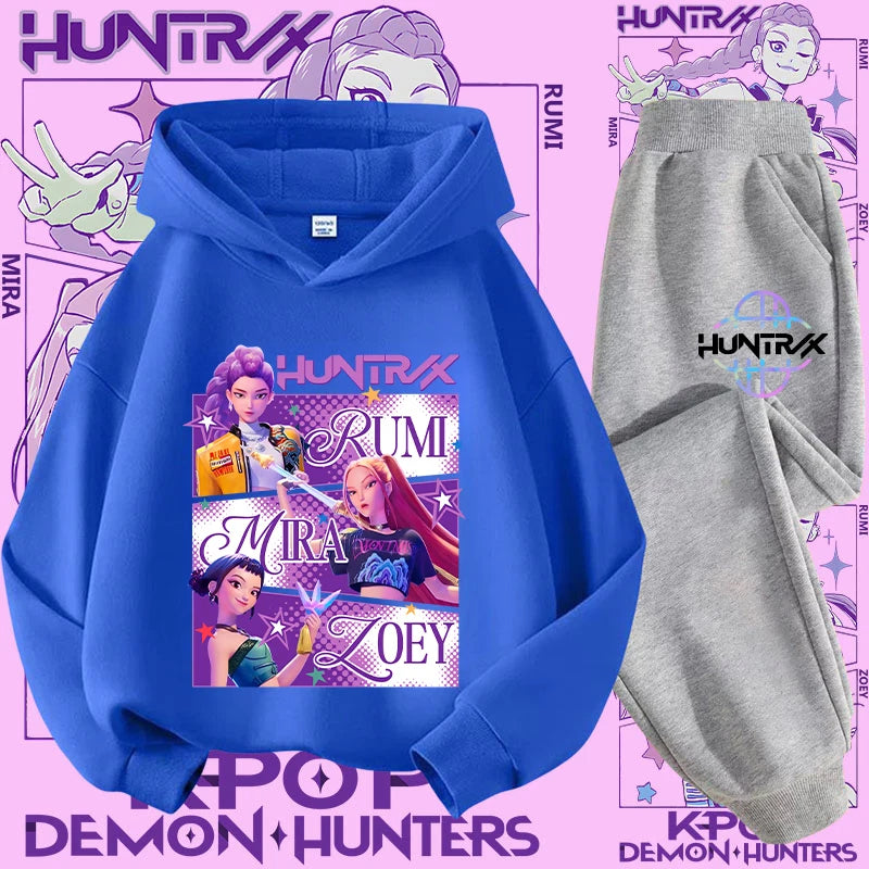 Kpop Demon Hunter Kids Hoodie And Top Set Two Piece Cartoon Print Unisex Casual Wear