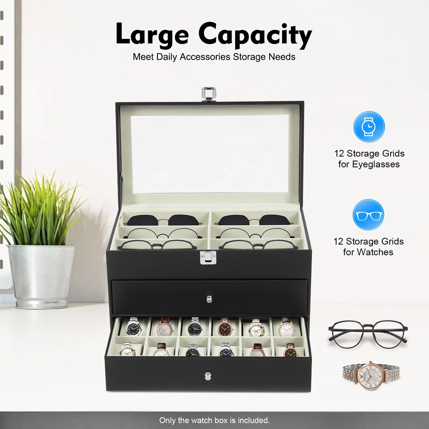 Case 12 Compartment Watches And Glasses Display Box