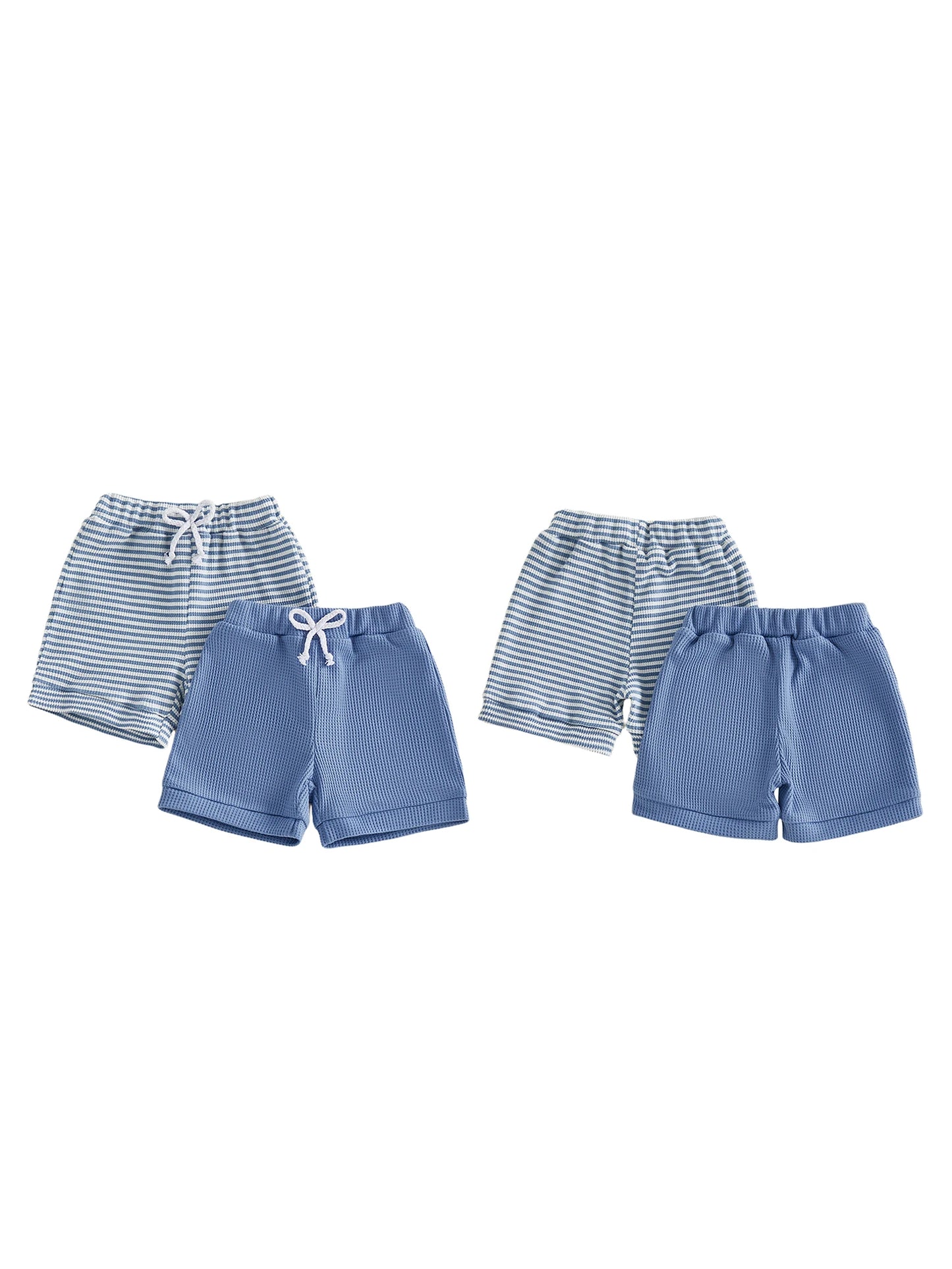 NONECN Toddler Cotton Shorts Elastic Waistband Solid Striped