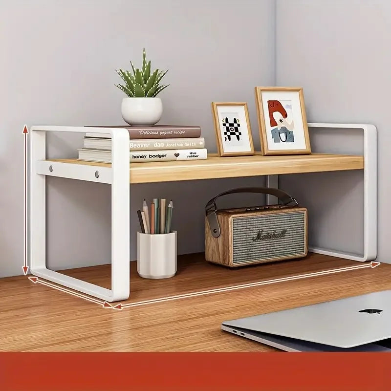 LUSQI 2 Tier Shelf Desk Storage Bookshelf For Home Office