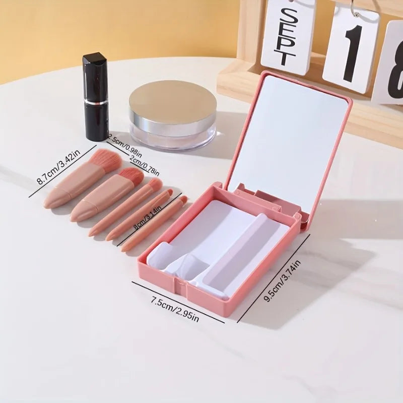 5Pcs Dusty Rose Pink Makeup Brush Set Soft Bristle Foundation Blush Eyeshadow Multi Function Tool Women Daily Valentine Gift Beauty Accessory