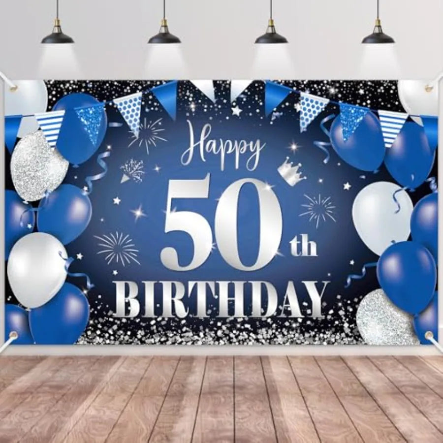 Happy 90th Birthday Fabric Banner And Photo Backdrop Decoration