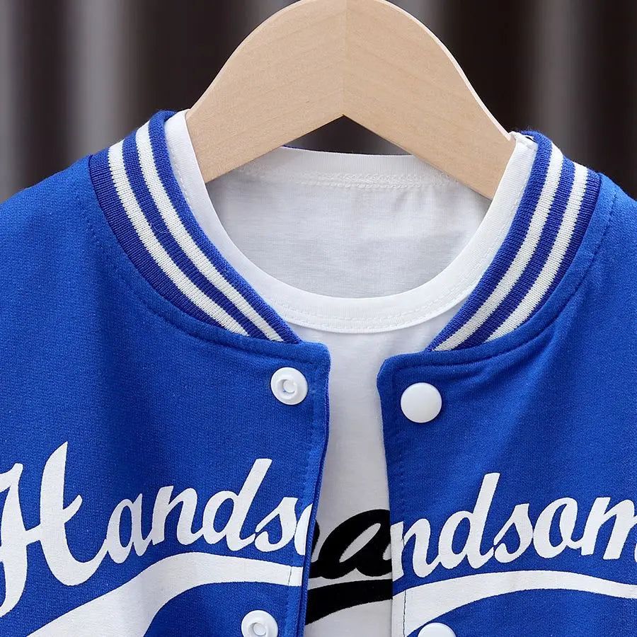 BibiCola Boys Autumn Letter Baseball Jacket and Pants 3Pcs