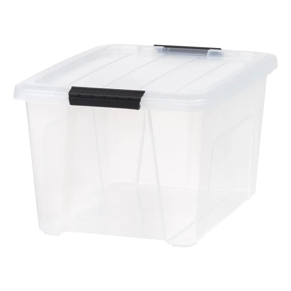 Stackable Plastic Storage Bins with Lids 32 Qt Tote Containers for Home Organization Clutter Control Ideal Seasonal