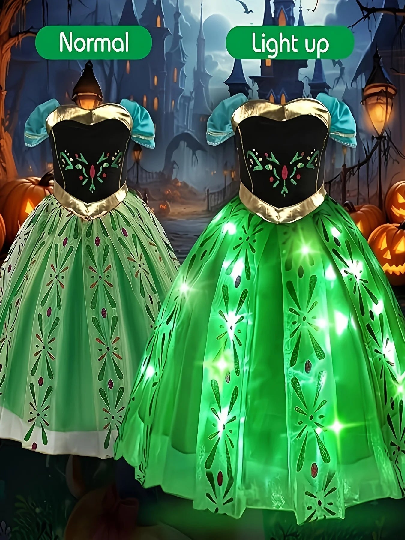 Glowing Green Light Up Princess Dress For Girls Ages 3 To 12 Sparkling Birthday Party Costumes Halloween Cosplay Gift