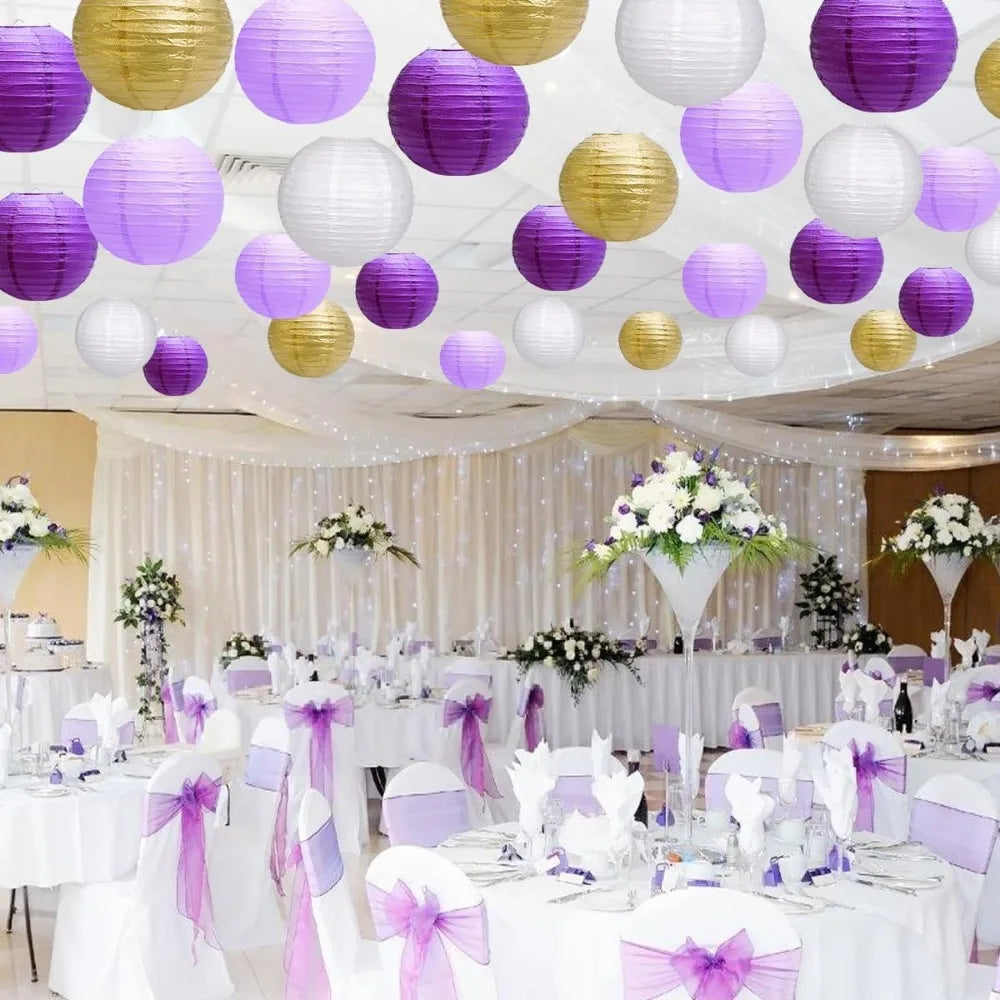 Paper Lanterns Party Decorations Hanging Lanterns For Graduation Bachelorette Purple Birthday Round Chinese Lanterns