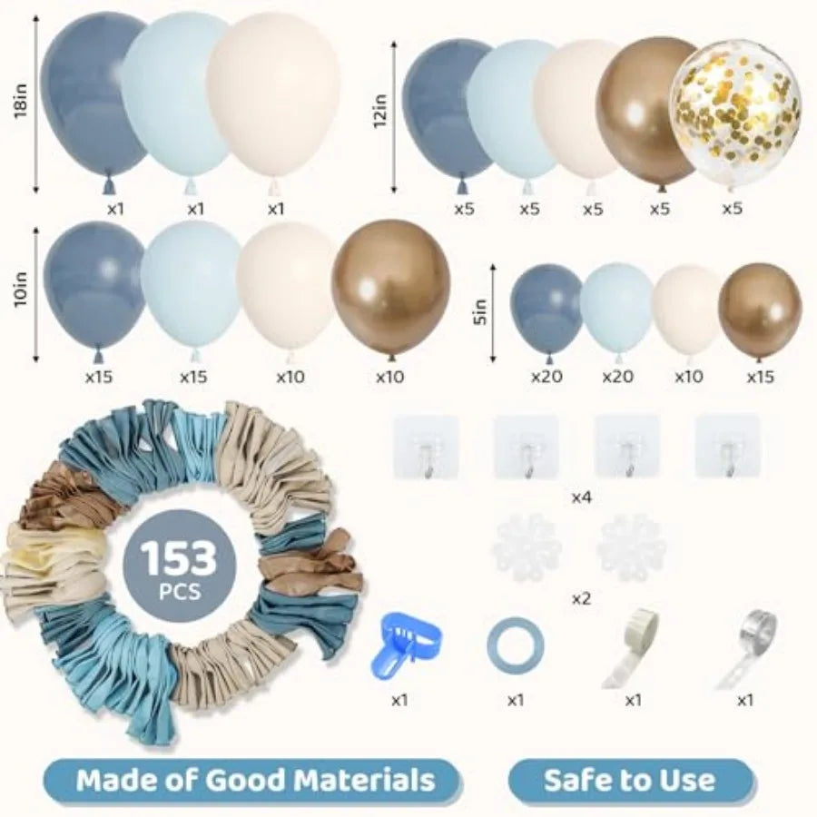 153pcs Balloon Garland Arch Kit, Different Sizes 18 12 10 5 inch Latex Metallic Confetti Gold Balloons Baptism Birthday Boho Ba
