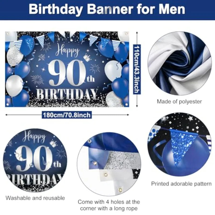 Happy 90th Birthday Fabric Banner And Photo Backdrop Decoration