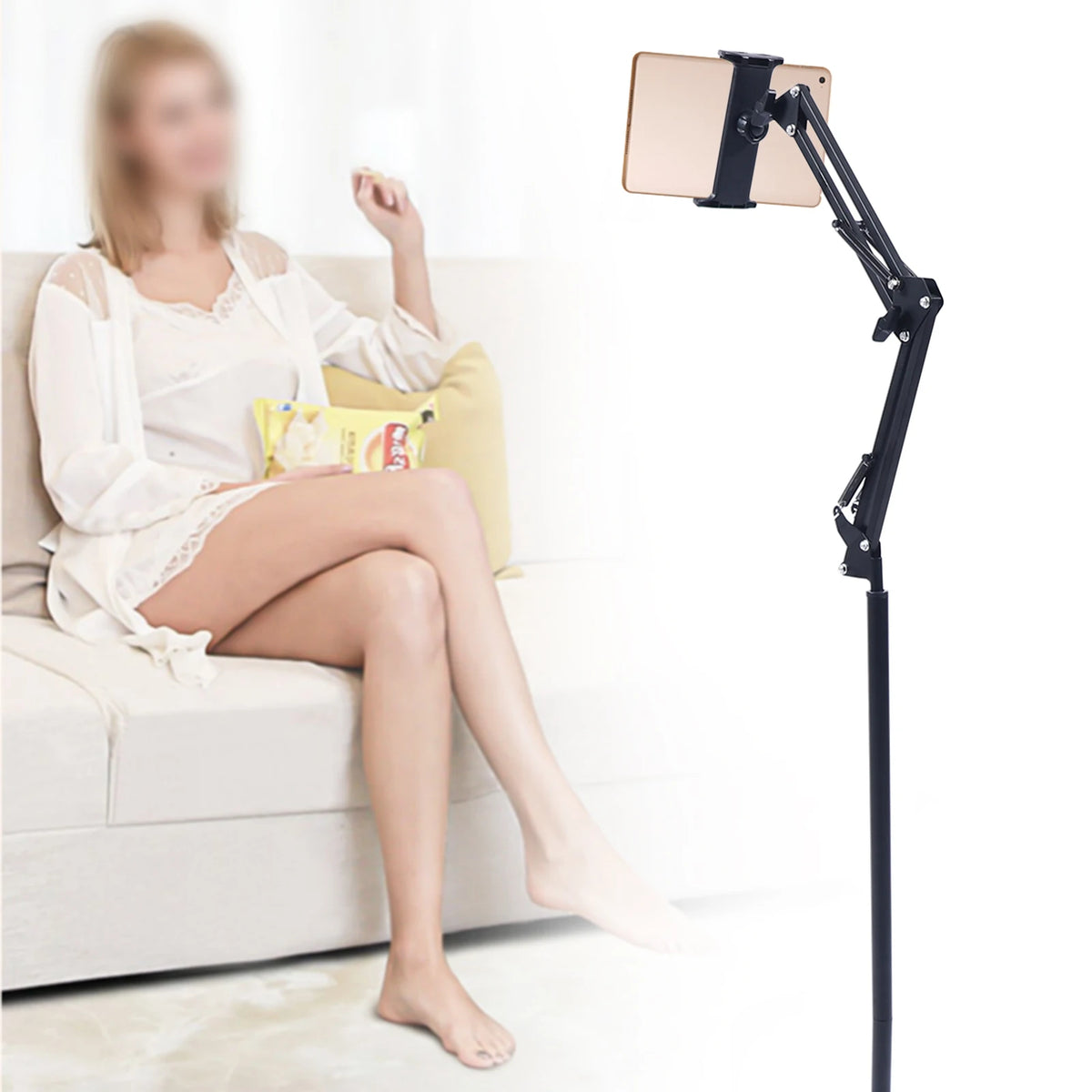 1.35M Tablet Floor Stand 360° Rotating Tablet Mobile Phone Holder for Home Gym Live