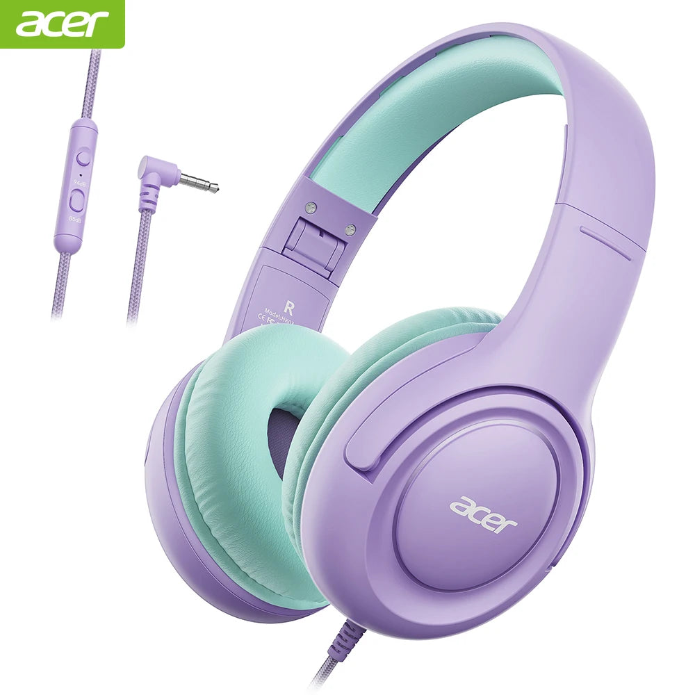 Acer Kids Headphones Wired School 85 To 94 dB Volume Limiter Foldable Stereo Headset For Kids Tablet iPad PC