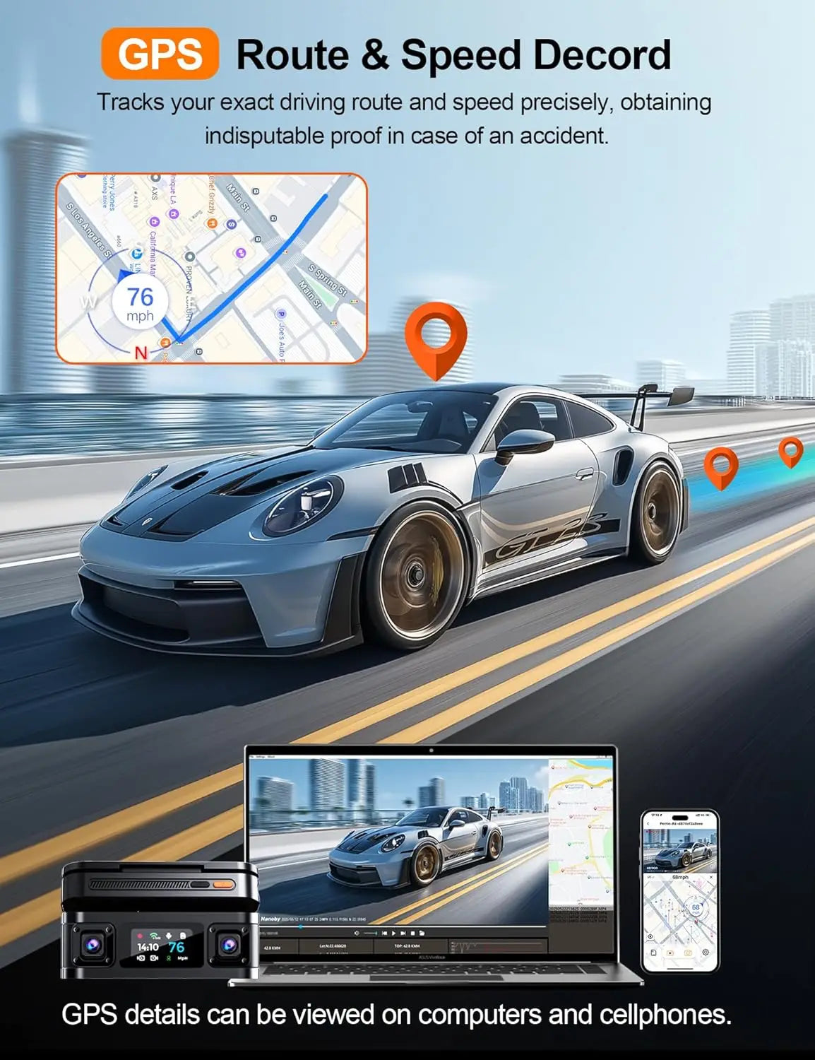 4K 360 Dash Cam Front Rear Interior Left Right GPS