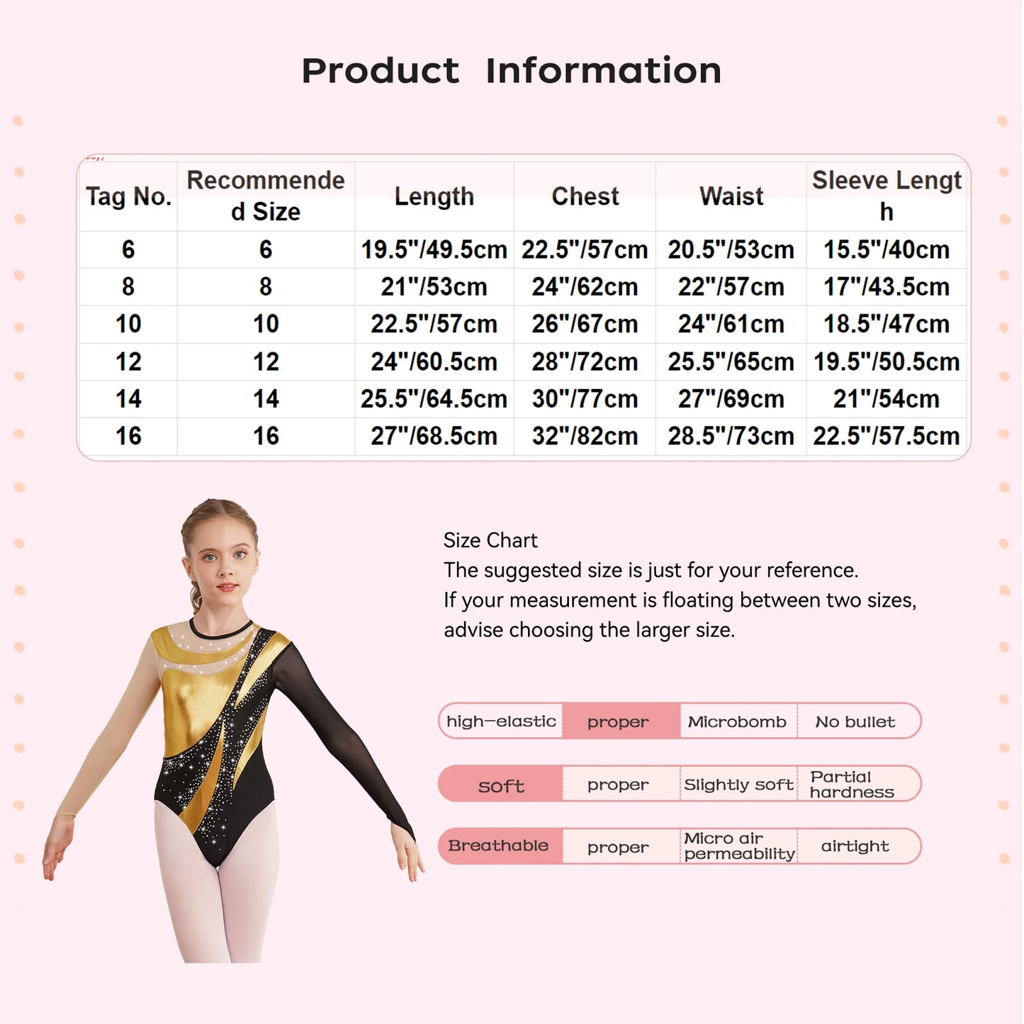 Girls Gymnastics Leotard Mesh Long Sleeve Bodysuit Metallic Contrast