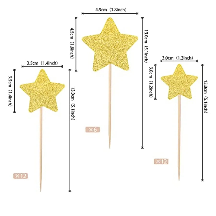 30 PCS Star Cupcake Toppers Glitter Assembled Twinkle Star Cupcake Picks Wedding Engagement Bridal Shower Birthday Party Cake D