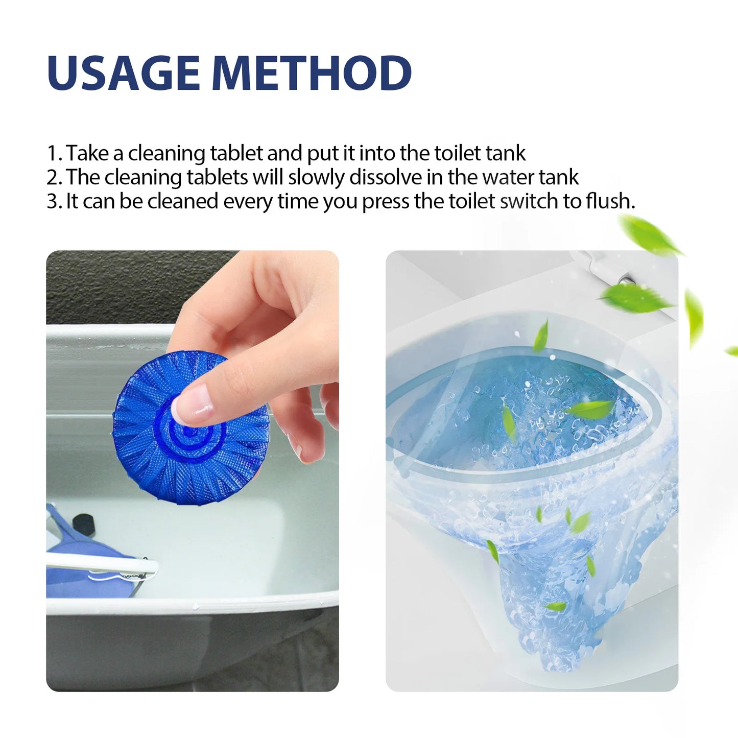 Jue-fish Blue Toilet Cleaner Tablets for Remove Yellow Stains Descale Reduce Bad Odors Refreshing Toilet Bowl Cleaner Tablets