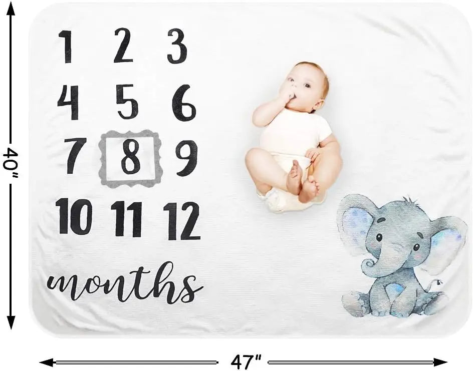 Organic Plush Fleece Baby Milestone Blanket with Frame for Newborn Photography, Large 47x40 Inches