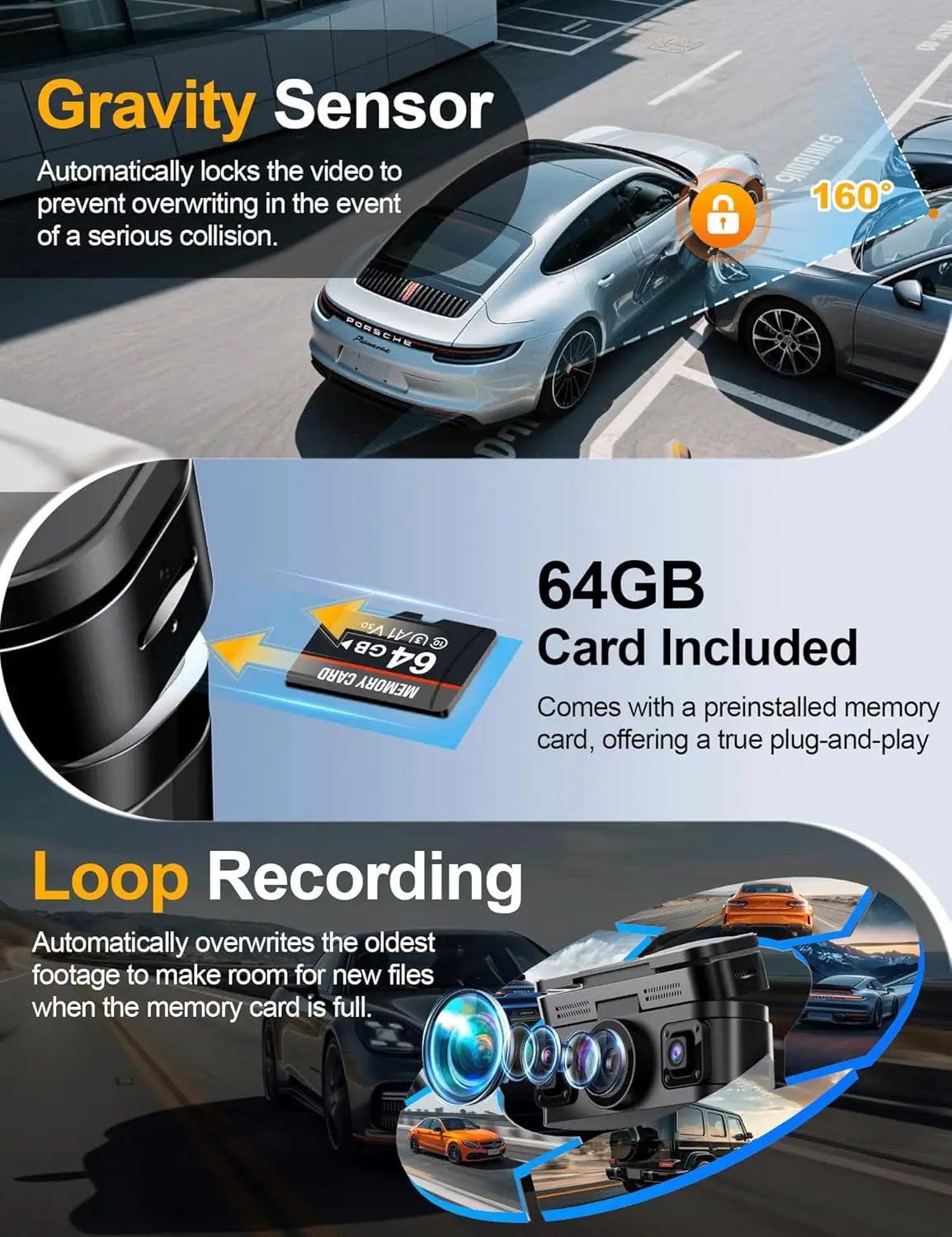 4K 360 Dash Cam Front Rear Interior Left Right GPS