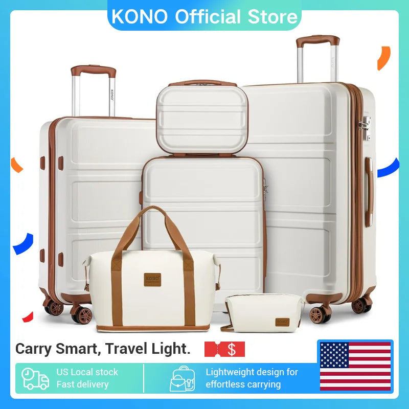 Kono 6 Piece Luggage Set ABS Hard Shell TSA Lock Case