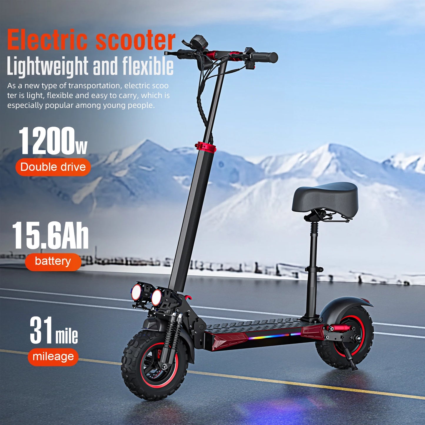 FREEBOY J11 MAX Adult Electric Scooter 1200W Motor 48V 15.6Ah Battery Folding E-Scooter 11-inch vacuum tire E-Mountain Scooter