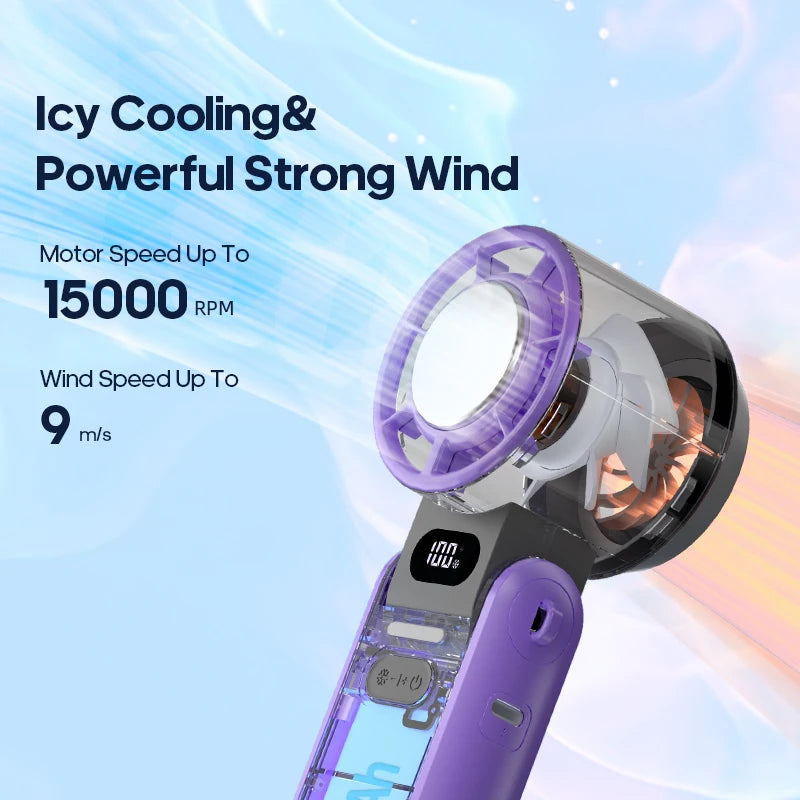 Kinscoter Outdoor Foldable Handheld Fan Rechargeable 3600mAh Portable Turbo High Speed 100 Level Adjustable