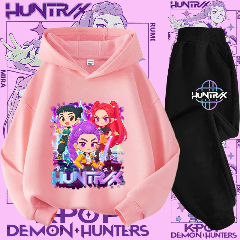 Kpop Demon Hunter Kids Hoodie And Top Set Two Piece Cartoon Print Unisex Casual Wear