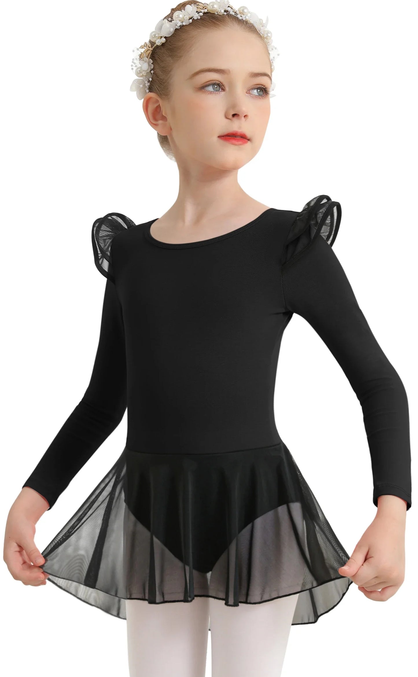 Girls Ballet Leotards For Dance Hollow Back Long Sleeve Skirted Dress Cotton Spandex Toddler Little Girl Big Girl