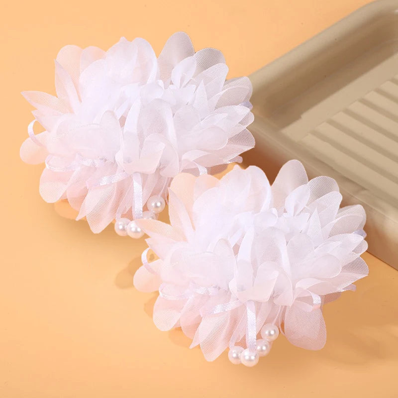 Fluffy Flower Hair Rings For Kids Elastic Hair Bands Gift