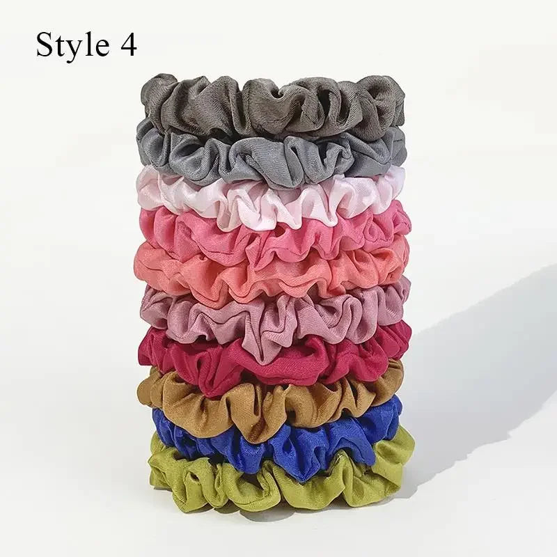 10pcs/Set Colorfu Hair Bands Women Hair Tie Satin Silk Scrunchies Simple Girls Hair Accessories Fabric Loop Hair Rope Headwear