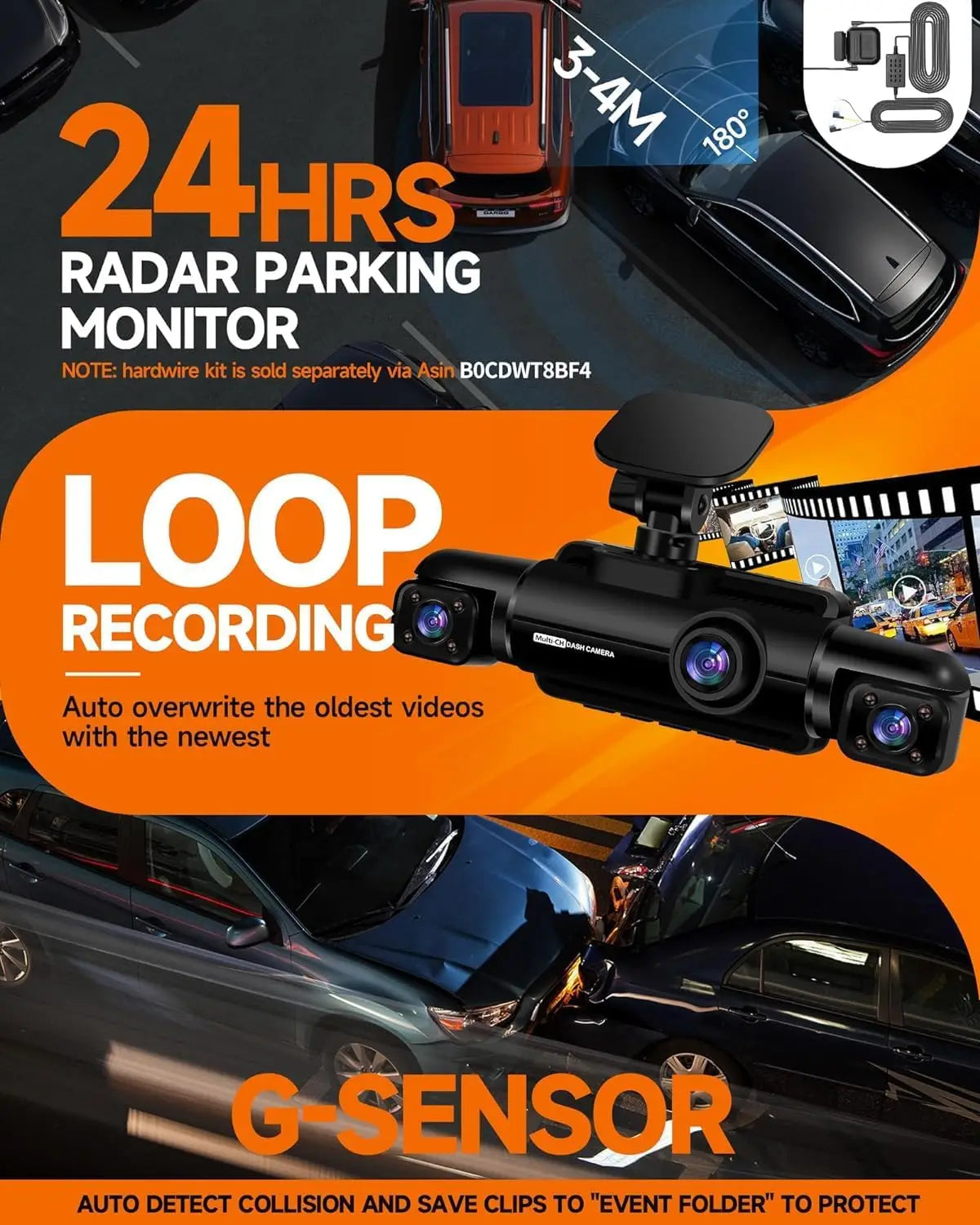 Kankeirr 360 Degree Dash Cam Front and Rear FHD 1080P