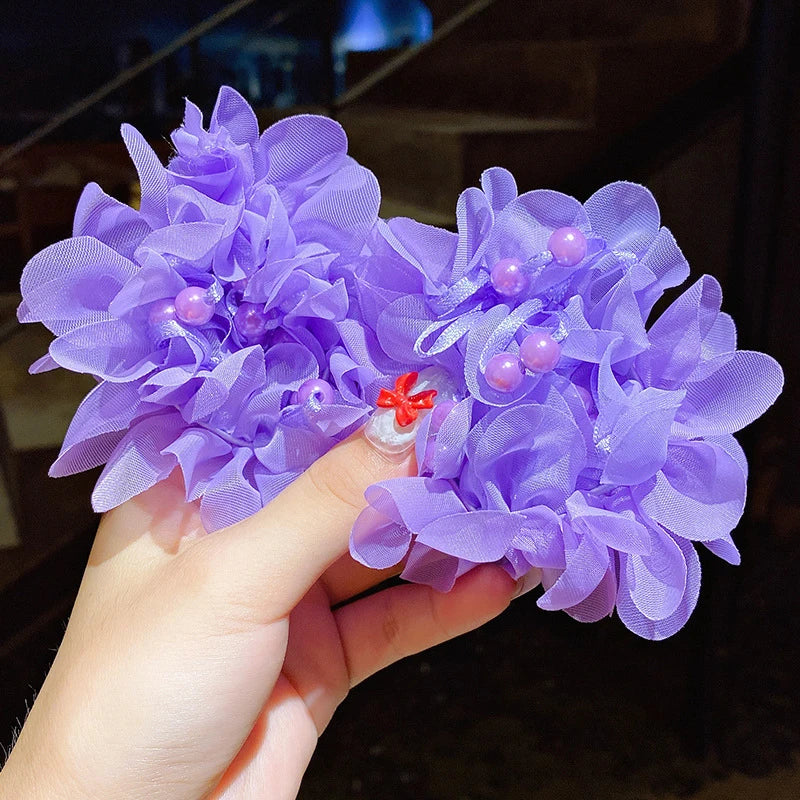 Fluffy Flower Hair Rings For Kids Elastic Hair Bands Gift