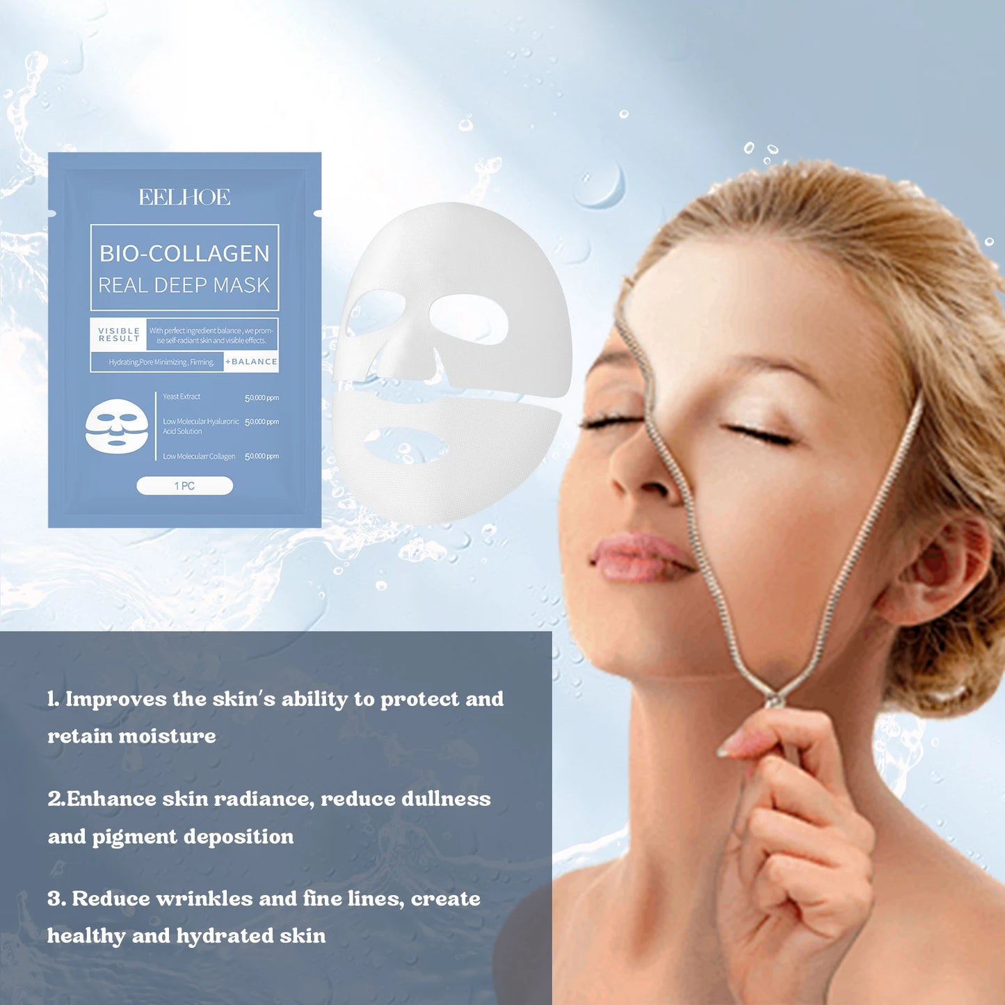 EELHOE Collagen Face Mask Hyaluronic acid Lifting Rejuvenation Shrink Pores Moisturizing Refreshing Brightening Face Skin Care