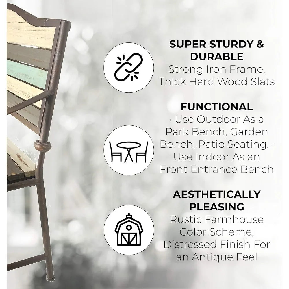 Durable Wrought Iron Patio Bench For Outdoor Garden And Porch Seating