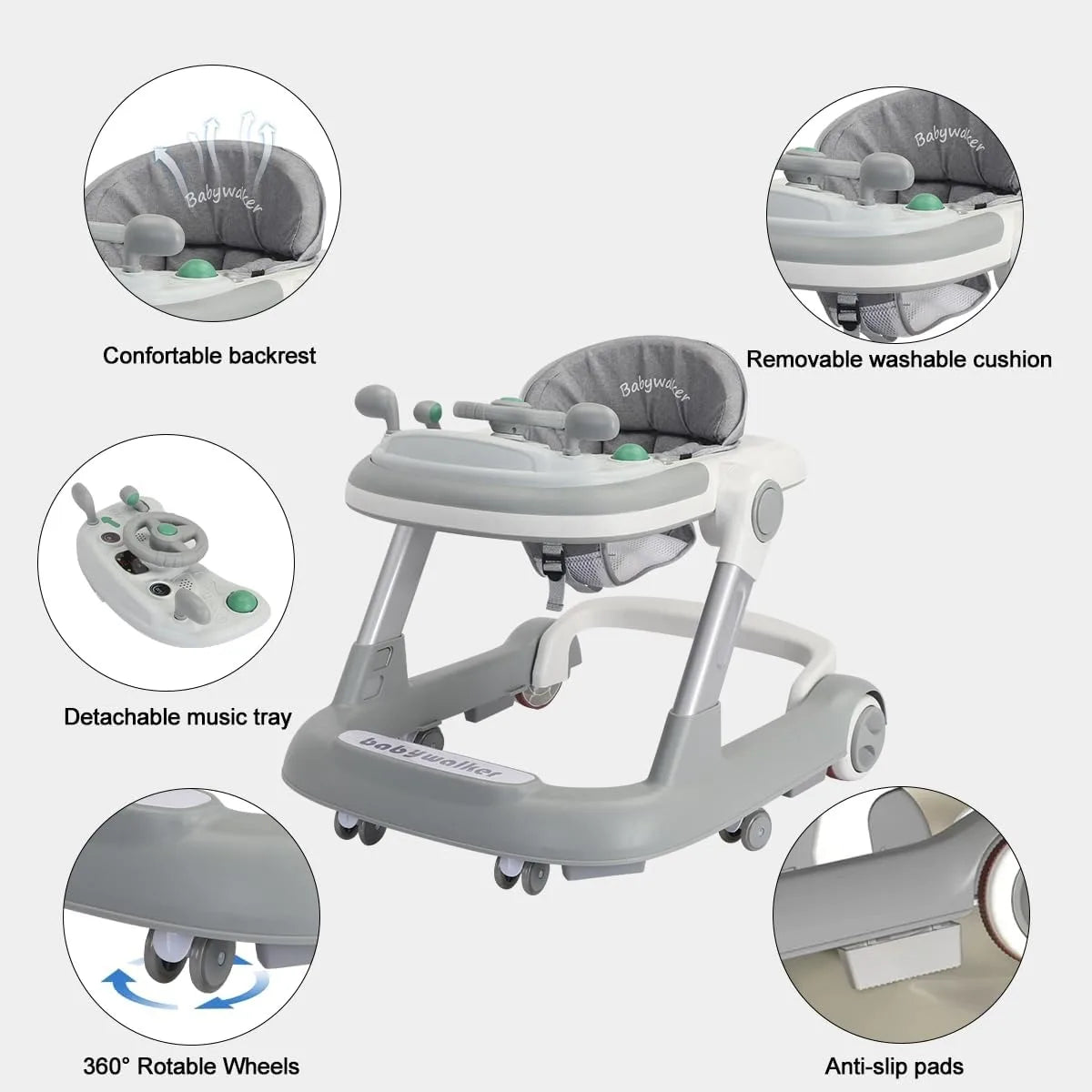 2 In 1 Baby Walker For Toddlers With Removable Feeding Tray And Music Tray Push Walker Foldable