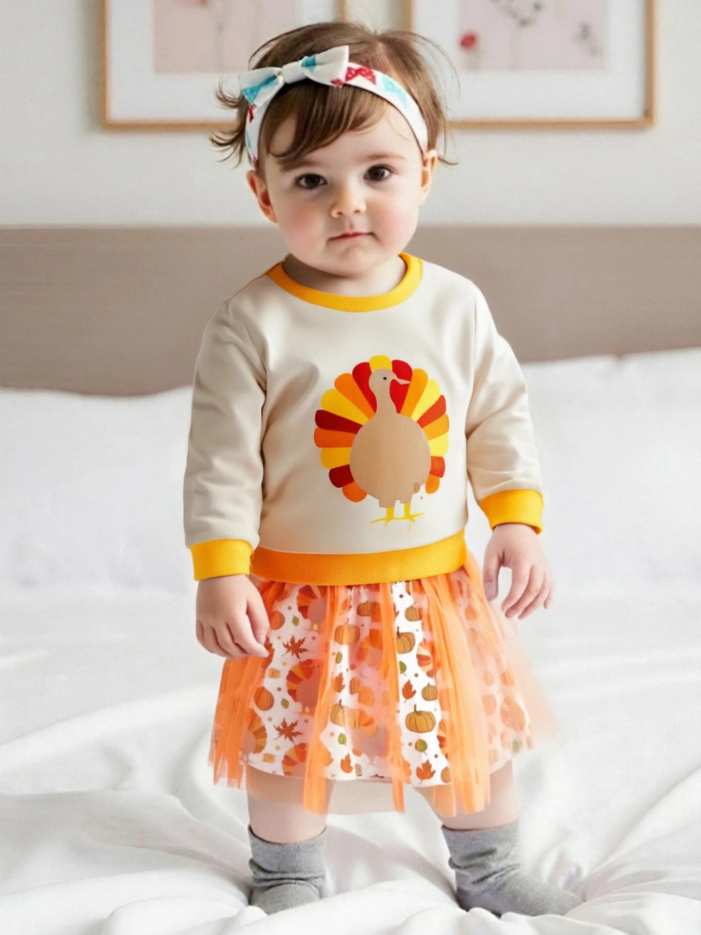 Toddler Halloween Costume Witch Cat Spider Print Tulle Dress and Headband Two Piece Set for Girls Age 1 to 5