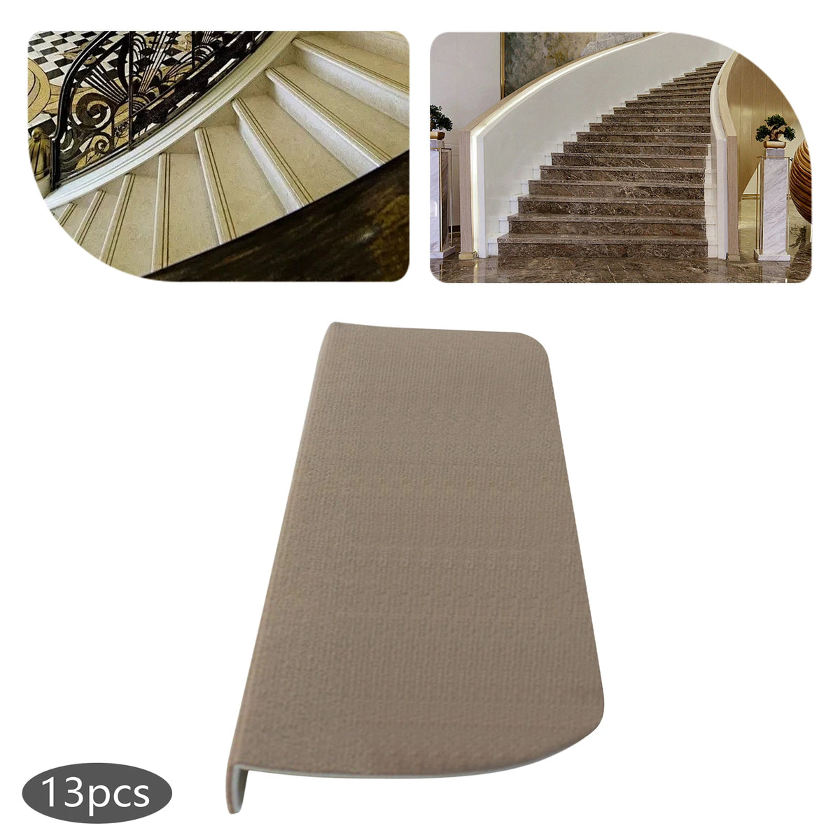 13PCS Carpet Stair Treads Mat 55*24cm Beige Stair Non-slip Carpet Mat Protection Cover Pad for Hallway Children's Bedroom