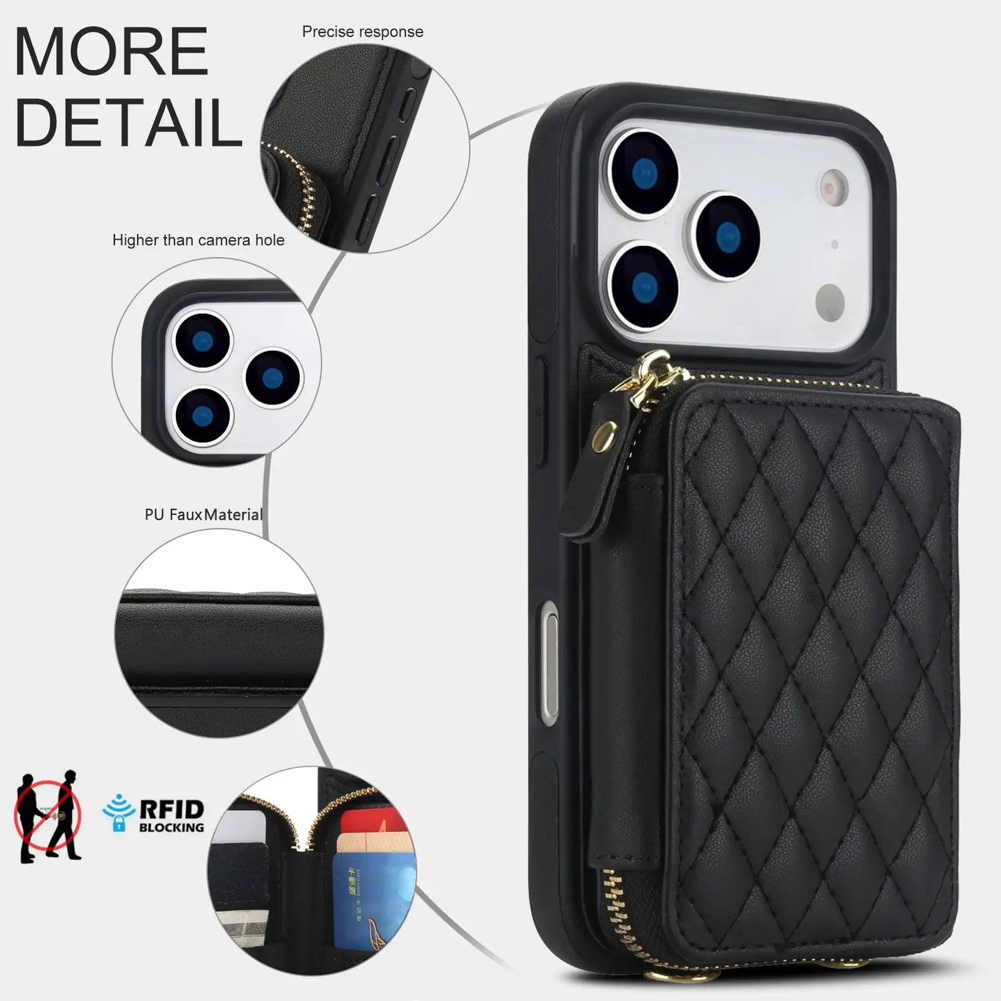 Crossbody for iPhone 17 Pro Max 17 Pro,RFID Blocking Zipper Handbag,Kickstand Folio Case,Card Slots Holder Wrist Strap Lanyard
