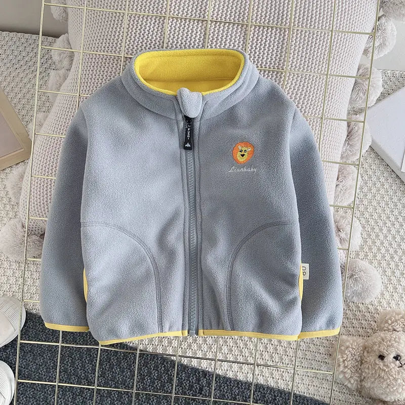 SEUONMCN Polar Fleece Hooded Cardigan Jacket For Kids