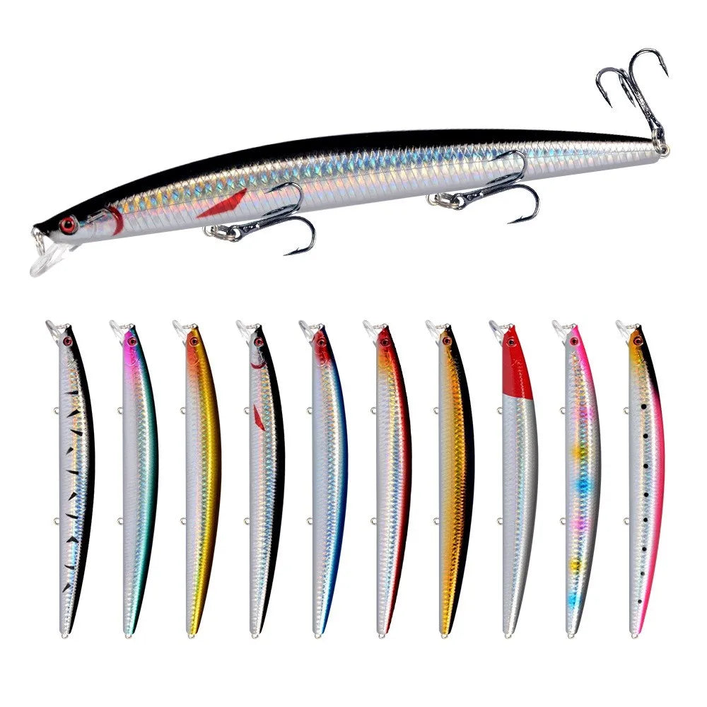 10pcs Long Minnow Fishing Lures Hard Bait Plastic Artificial Bait 18cm/7.9in/24g