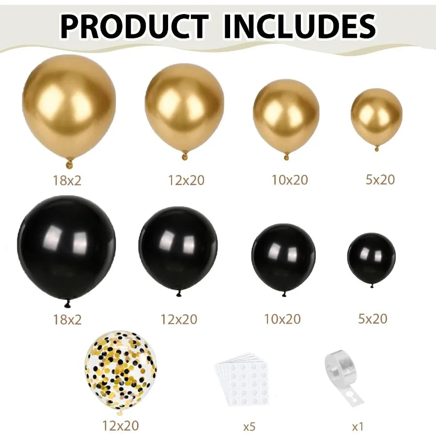 Black And Gold Balloon Arch Kit 144pcs With Metallic Gold Confetti Balloons Sizes 18 12 10 5In For Elegant Birthday