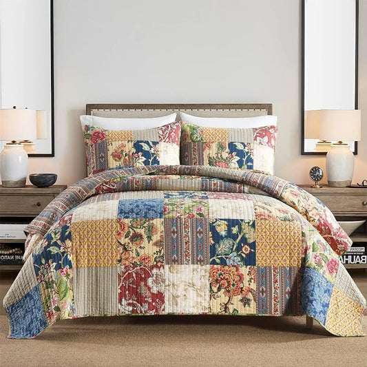 Patchwork Cotton Quilt Coverlet Set Three Piece Reversible