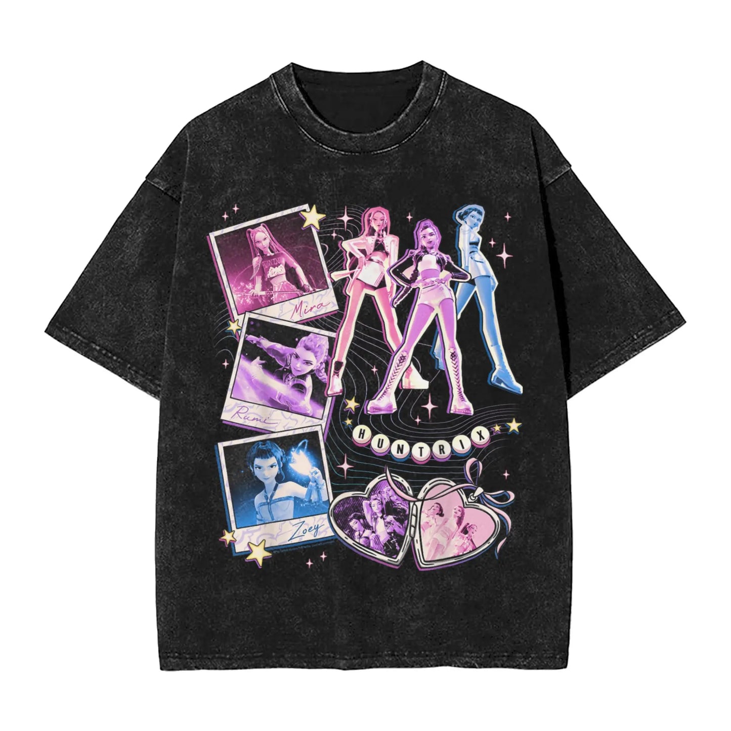 Huntrix Demon Hunter Washed Cotton T Shirt Men Summer