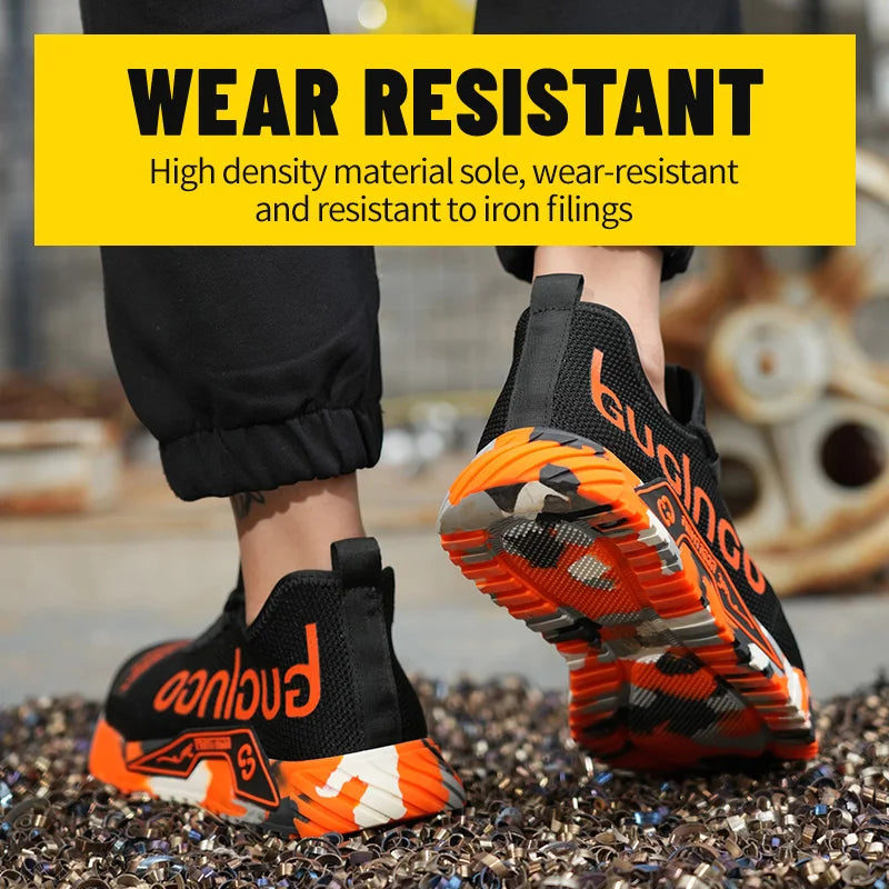 Men Safety Shoes With Metal Toe Cap Anti Puncture Anti Smash Soft Sole Rubber Outsole Fabric Upper Not Waterproof
