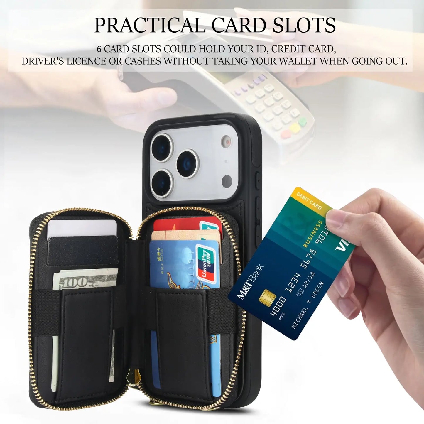 Crossbody for iPhone 17 Pro Max 17 Pro,RFID Blocking Zipper Handbag,Kickstand Folio Case,Card Slots Holder Wrist Strap Lanyard