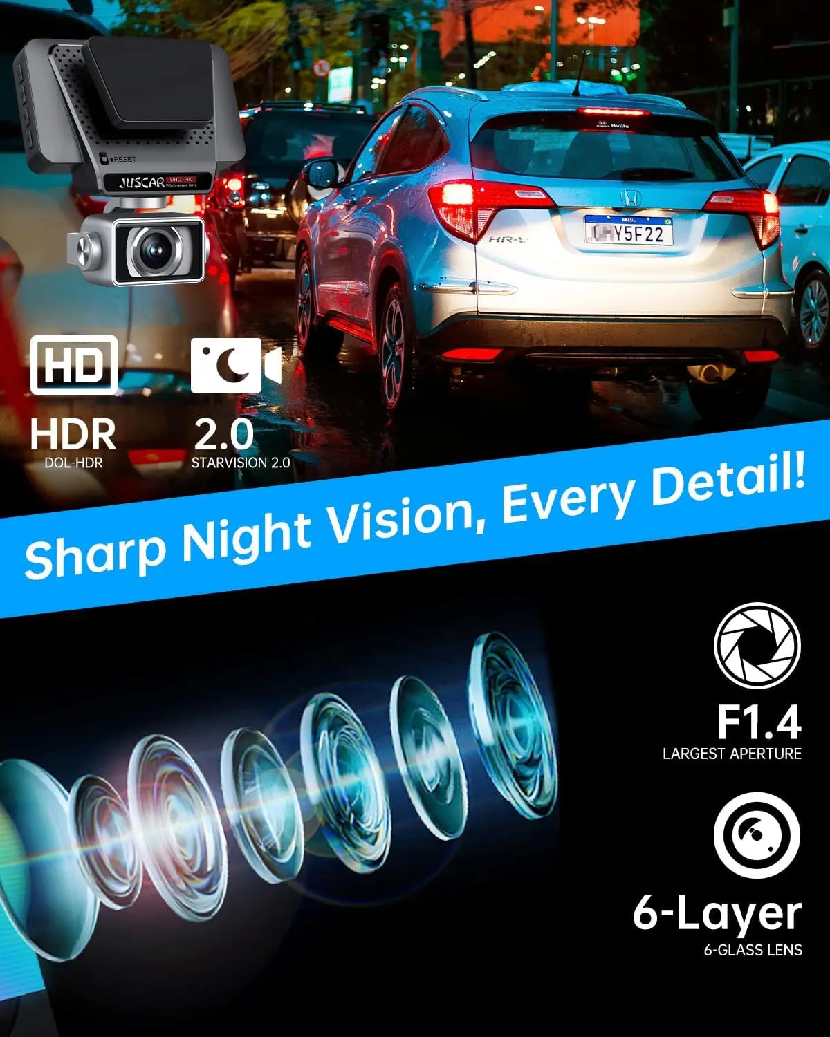 Kankeirr 5G WiFi Dash Cam Front And Rear UltraHD 4K