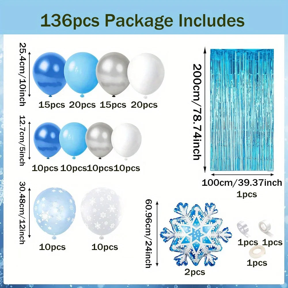 136pcs Snow and Ice Themed Latex Balloon Set for Winter Party Decorations Christmas Holiday Celebration